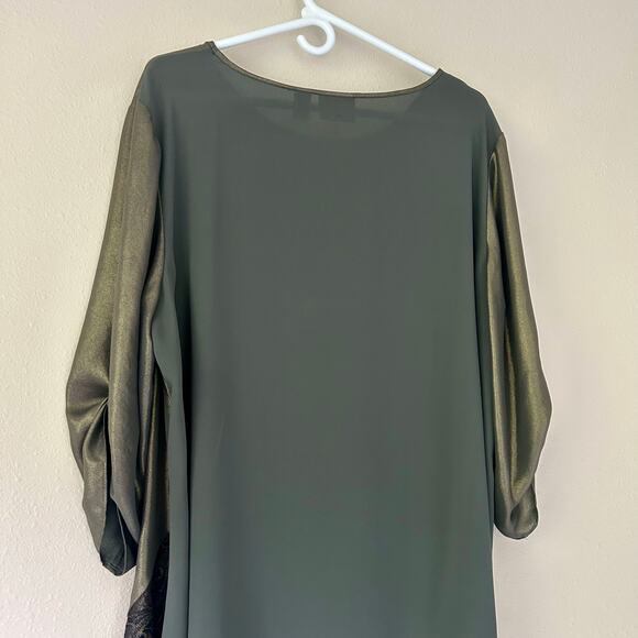 Chico’s asymmetric metallic olive green tunic holiday party Whimsigoth fairy XL - Picture 10 of 13